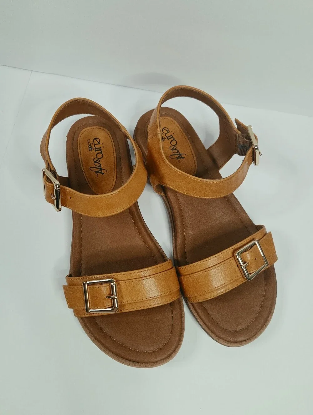 Eurosoft by Sofft Golden Ankle Strap Buckle Flat Sandals 6.5 M